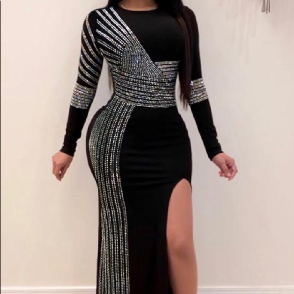 Beautiful Rhinestone Black Dress